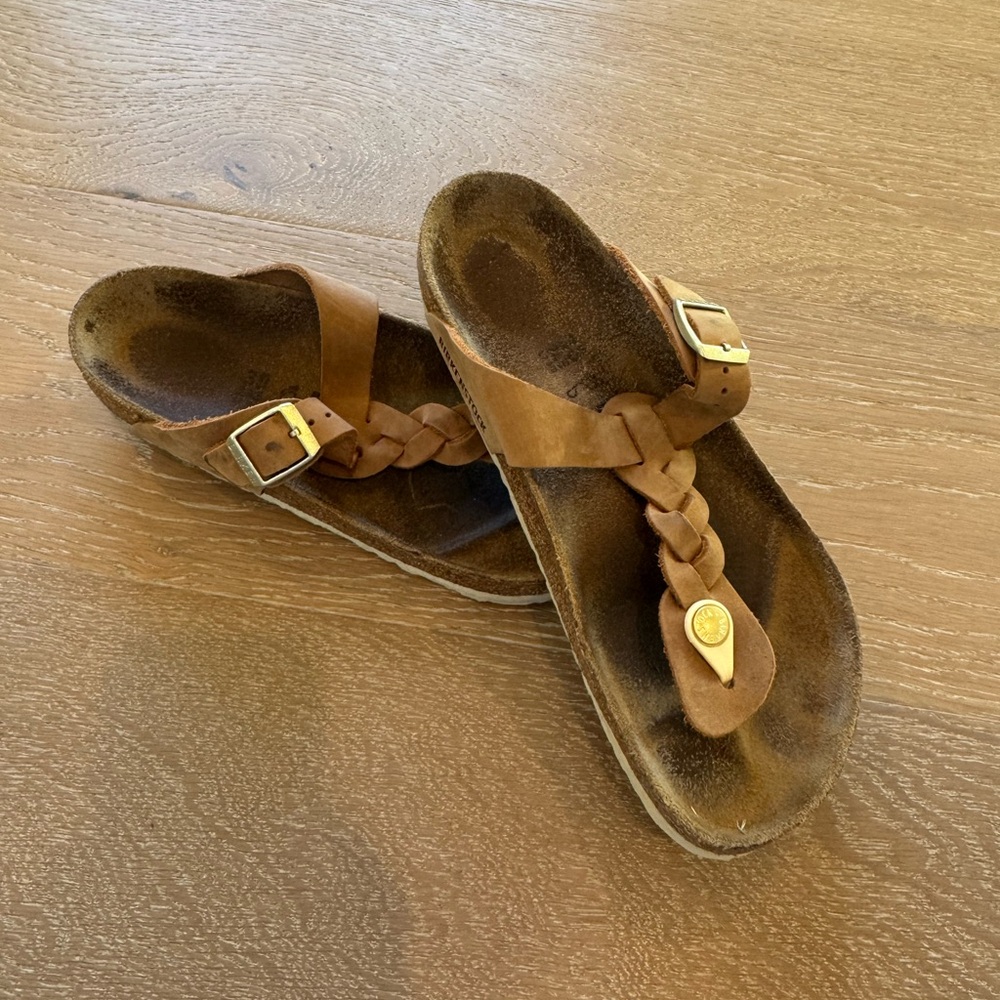Birkenstock Tan Gizeh Braided Shoes Size 38